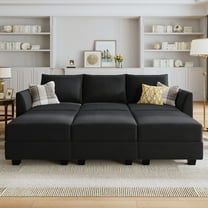 HONBAY Modern Velvet Convertible Sectional Couch with Storage Space for Living Room, Black