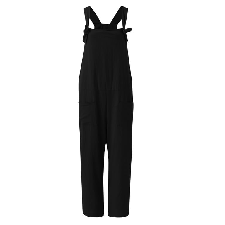 Ploknplq Jumpsuits for Women Black Jumpsuit for Women Women's Sleeveless  Overalls Solid Wide Leg Bib Jumpsuit Rompers with Pockets Womens Jumpsuits  Black M 