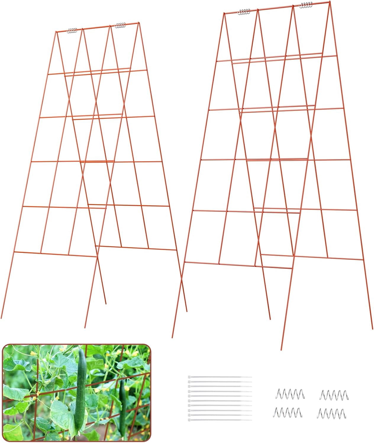 Cucumber Trellis, 48" High Foldable A Frame Garden Trellis, 2 Pack, Plant Support for Climbing Cucumber, Beans, Tomatoes, Flowers, Red