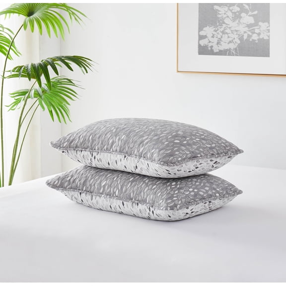 Southshore Fine Living, Inc. Grey Pillow Covers, Quilted Pillow Shams 18"x18", Botanical Leaves Grey