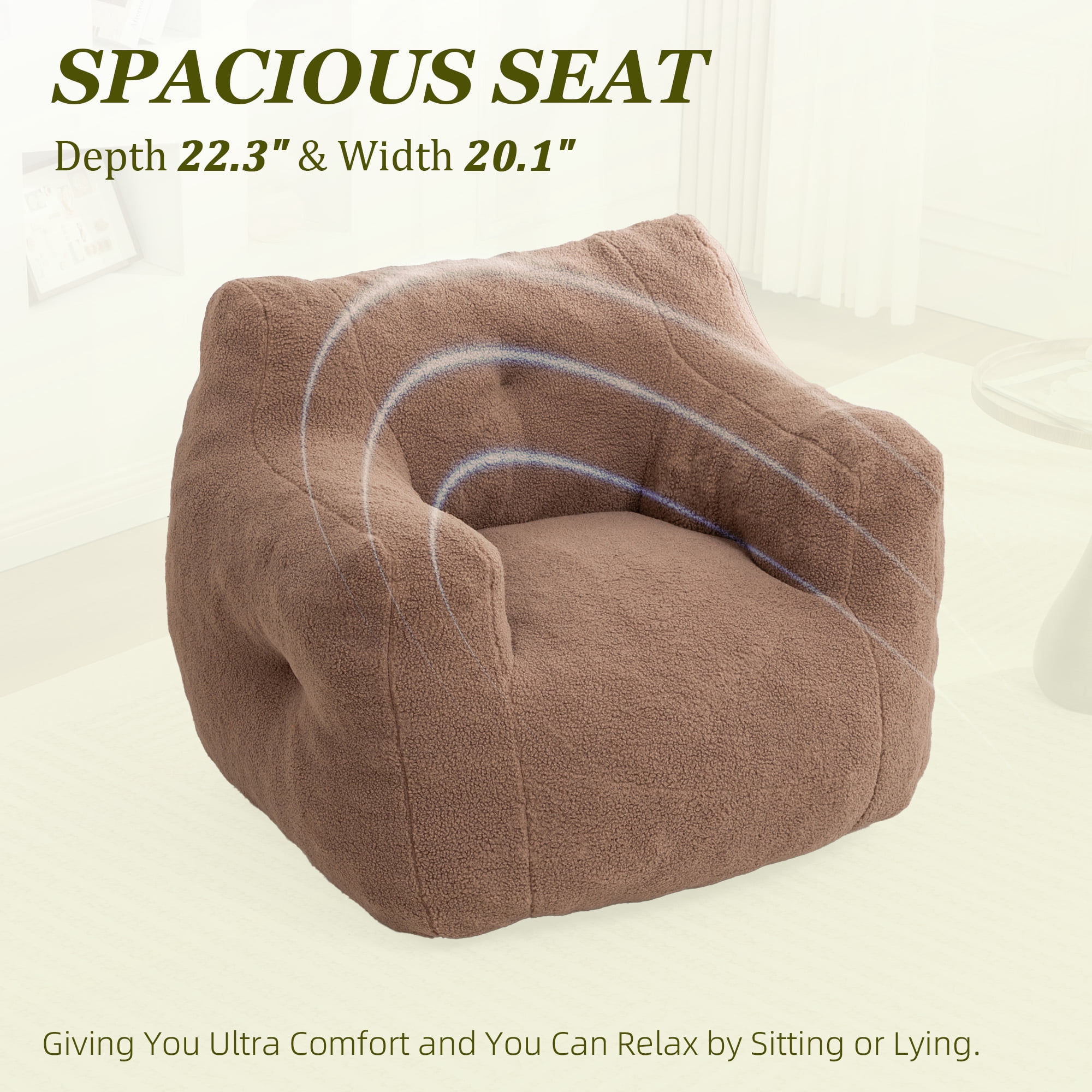 MOONMISS Bean Bag Chair, Bean Bag Sofa Chair with Armrests Stuffed High-Density Foam, Lazy Sofa Comfy Chairs BeanBag Chair for Adults in Living Room,Bedroom Reading,Coffee