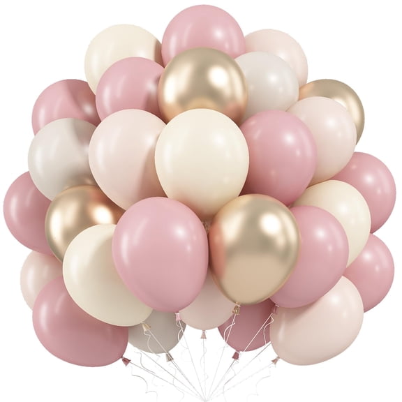 Dusty Pink Beige Balloons, 60 Pcs 12 Inch Pink Sand White Balloons, Metallic Gold Nude Cream Balloon for Girls Women Birthday Pastel Bridal Shower Boho Wedding Baby Shower Engagement Party Decoration