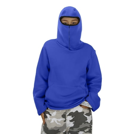 CAIVO Kids Girls Boys Hooded Sweatshirt Solid Color Pullover Long Sleeve With Face Shield Soft Warm Fabric For Teen Casual Outerwear Comfort Tops Comfort Wear