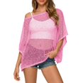 thumbnail image 3 of Women's Knit Sequin Poncho Top Crochet Batwing Sleeve Asymmetrical Beach Cover Up, 3 of 9