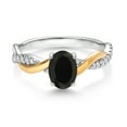 thumbnail image 2 of Gem Stone King 2 Tone 10K Yellow Gold and 925 Sterling Silver Black Onyx and White Lab Grown Diamond 0.81 Cttw Twisted Interwoven Ring for Women, 2 of 4
