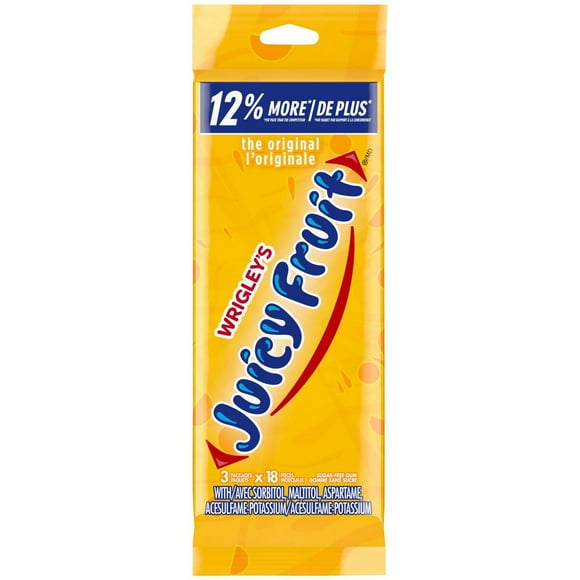 Gomme à mâcher Juicy Fruit Originale jaune, sans sucre, 18 morceaux, emballage de 3 Emballages de 3, 18&nbsp;morceaux