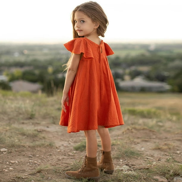 Big Kid Girl Dress Baby Girl Long Sleeve Dresses Toddler Girls Short Sleeve Prints Dress Dance Party Dresses Clothes Girls Clothes Orange 2 3 Years Walmart