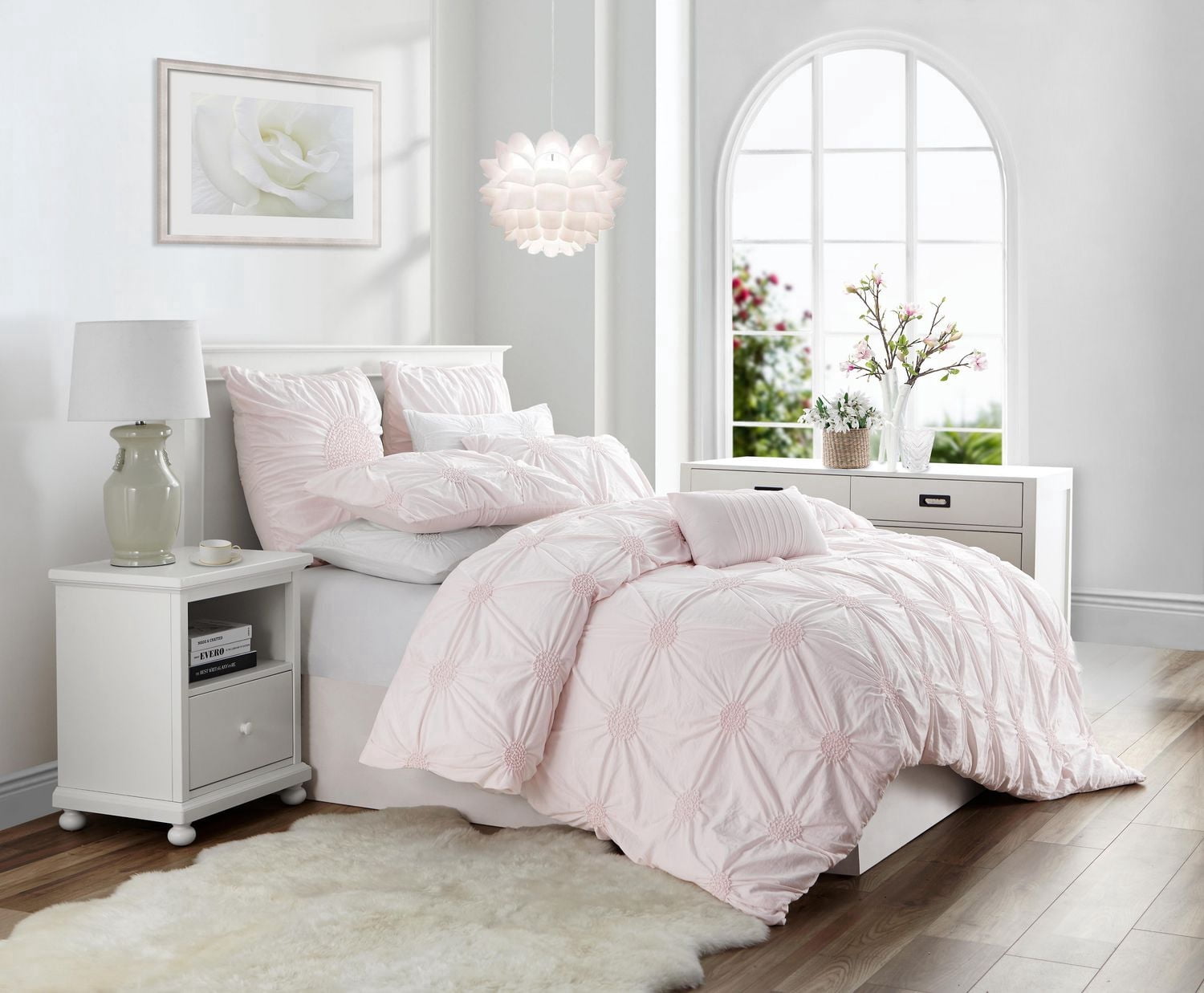 Ensemble de housse de couette de luxe à fleurs froncées de haute qualité