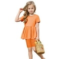 thumbnail image 5 of Loopsun Girls Summer Outfits, Toddler Kids Girls Fashion Solid Color Loose Soft Short Sleeve Top and Yoga Shorts Suit Orange 14-15 Years, 5 of 5