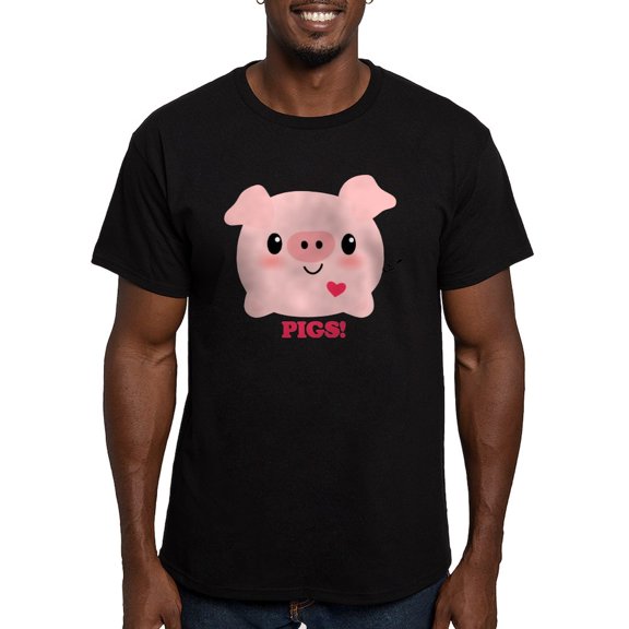 CafePress - Kawaii I Love Pigs Men's Fitted T Shirt (Dark) - Men's Fitted T-Shirt