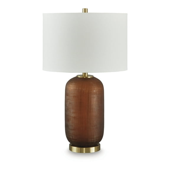 Signature Design by Ashley Farberman Glass Table Lamp, Amber and Gold Finish, 27" Height, Drum Shade