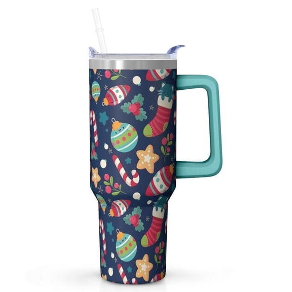 40oz Holiday Tumbler with Lid and Straw, Stainless Steel Cup with Handle Travel Coffee Mug, Xmas Presents for Adults