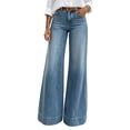 thumbnail image 2 of CLOISE Palazzo Pants for Women with Pockets Mid Waist Wide Leg Long Pants Denim Solid Baggy Casual Outfits Blue XL, 2 of 6