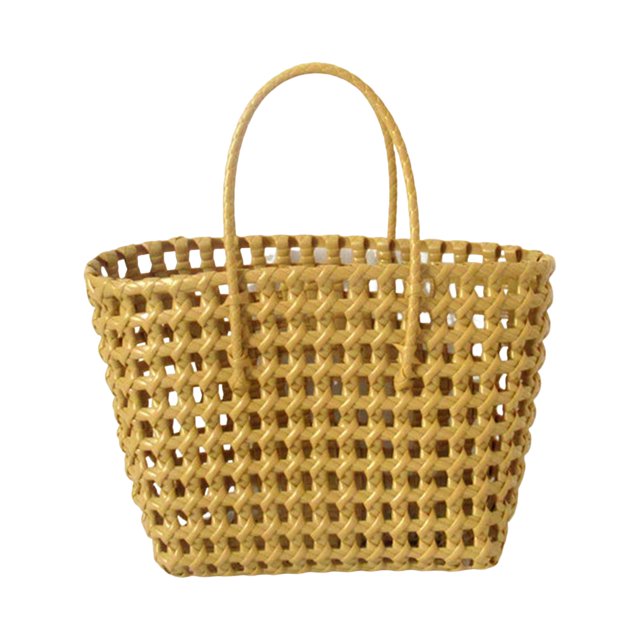 Flmtop Sac de Plage Carré Creux Grande Capacité Panier de Courses Portable en Paille Fournitures de Rangement