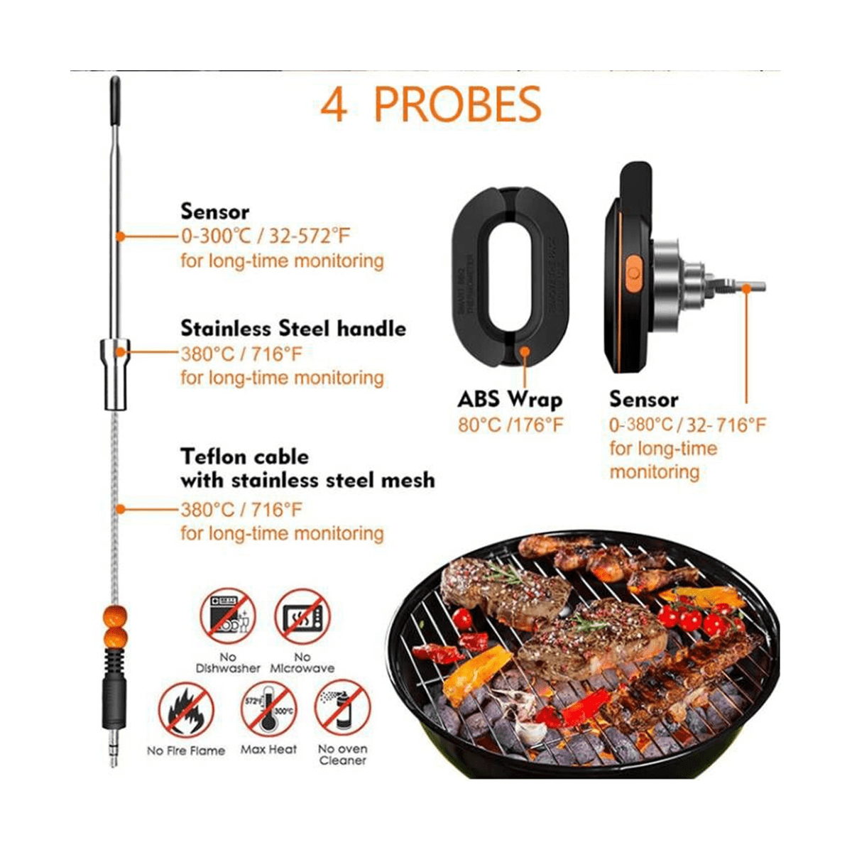 Wireless Digital Bluetooth Smart Barbecue/Oven Grill Meat Thermometer for Meat Food Barbecue Charcoal Grill and Oven