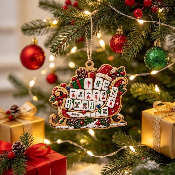 Trovenix Mahjong Ornament Christmas Wooden Themed Hanging Ornament Festive Holiday Tree Decoration For Xmas Home Party Decor Keepsake Gift