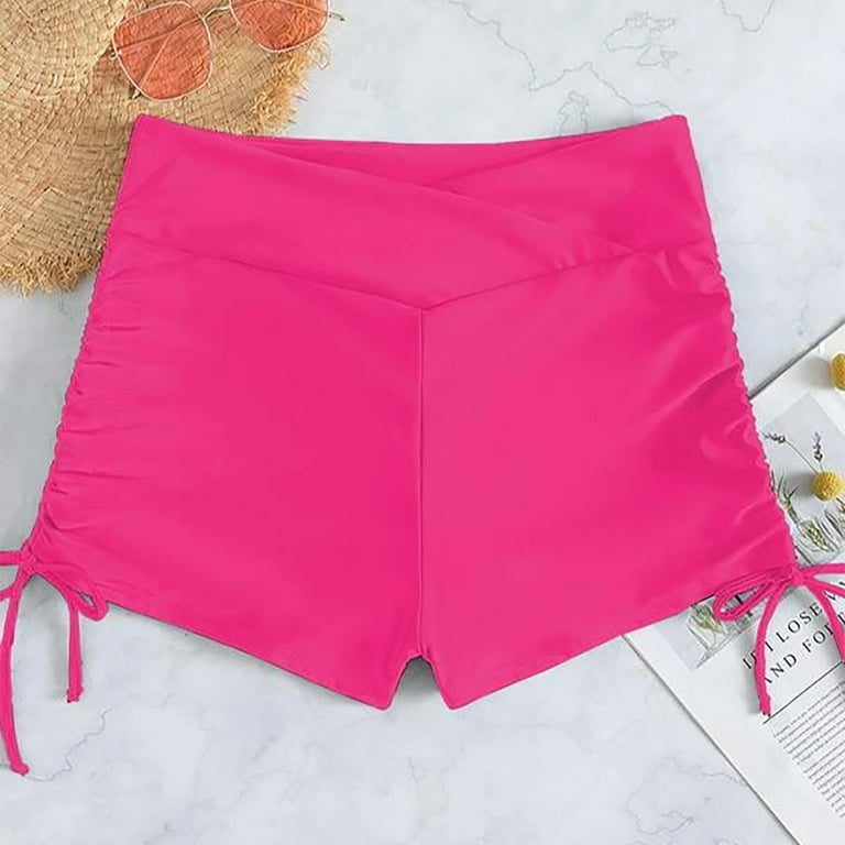 TOWED22 Women's Swim Shorts High Waisted Bathing Suit Bottoms Swimsuit Boy  Shorts Swimwear Bikini Board Shorts(Hot Pink,S) 