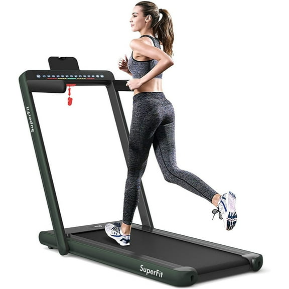 Spaco 2-in-1 Electric Motorized Health and Fitness Folding Treadmill with Dual Display and Speaker-Green, Home Fitness Equipment for Walking & Running