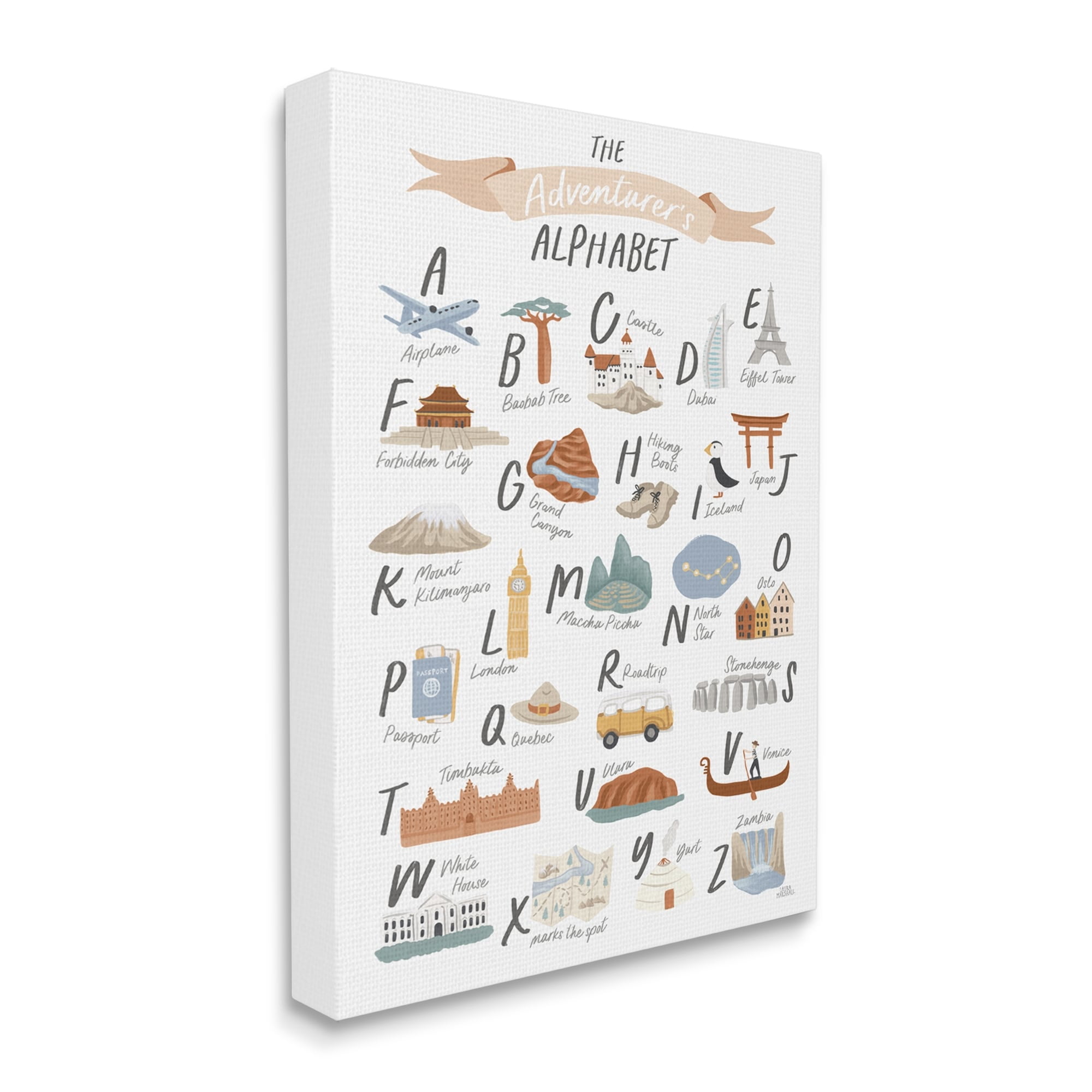 Stupell Indtries The Adventurer's Alphabet Landmark ABC Illtrations Explore Motivation,24 x 30,Design by Laura Marshall