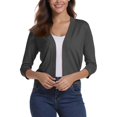 thumbnail image 5 of CIENVNSTG Women's Cardigan Sweater 3/4 Sleeve Open Front Cropped Sweater Lightweight Elegant Shrugs for Dress Dark Gray L, 5 of 5