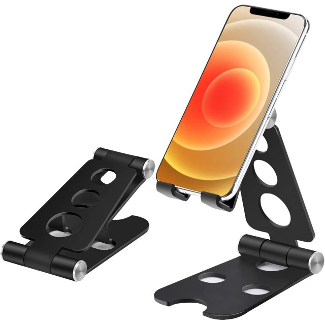 Adjustable Cell Phone Stand, Sturdy Aluminum Metal Desktop Phone Dock Holder Compatible with iPhone,ipad, Mobile Phone, All Android Smartphone,Tablet(4-12.9'') ,Black