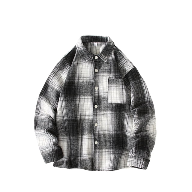 TIMIFIS Chemise en Coton à Carreaux pour Hommes Mode Automne Manches Longues Veste Boutonnée Décontractée Col Rabattu