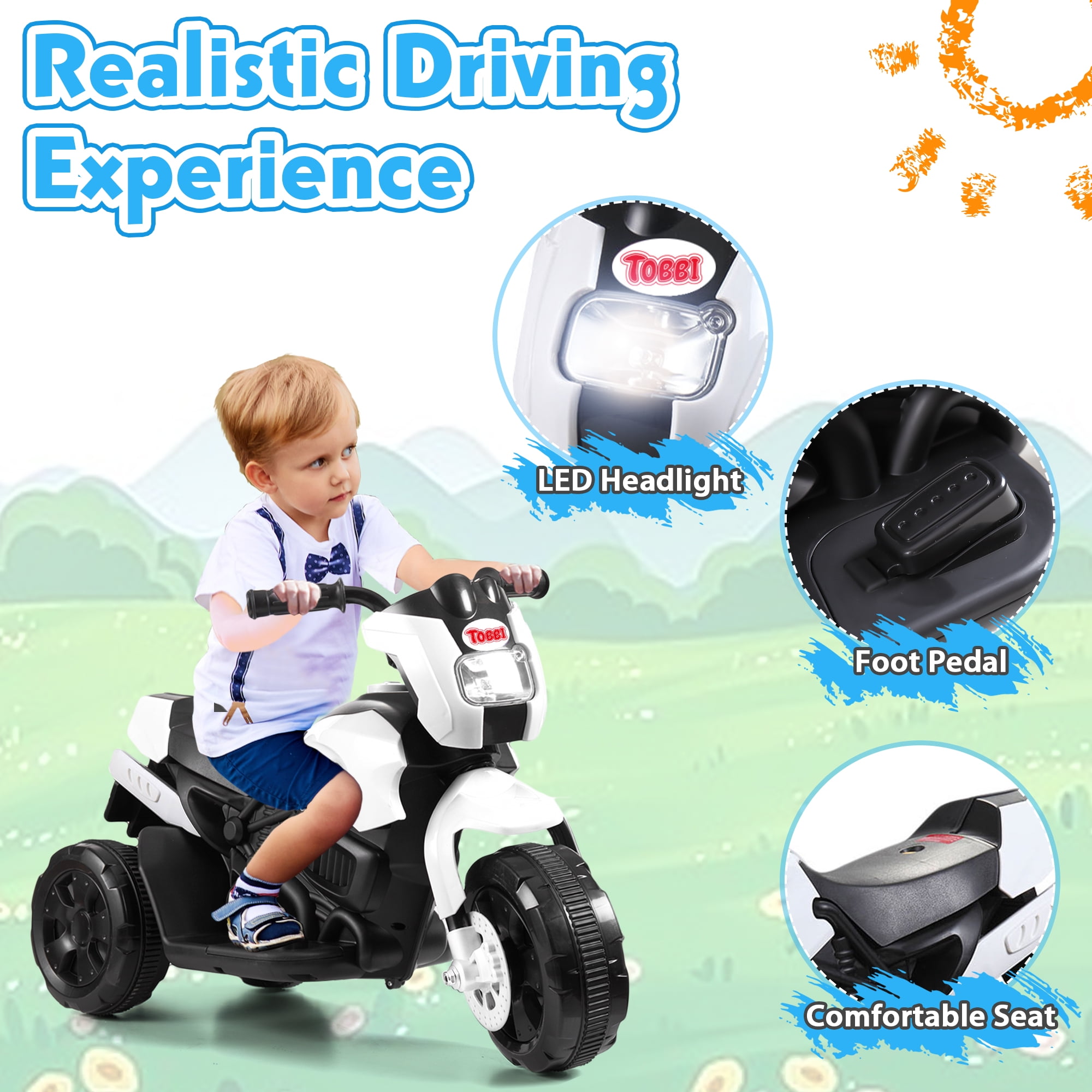 Tobbi 6v kids ride on motorcycle car store battery powered 4 wheel bicycle electric toy