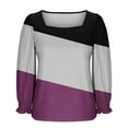thumbnail image 4 of Womens Fall Clothes, Long Sleeve Shirts for Women Fashion Loose Fit Color Patchwork Square Neck T-Shirts Basic Tops, 4 of 5