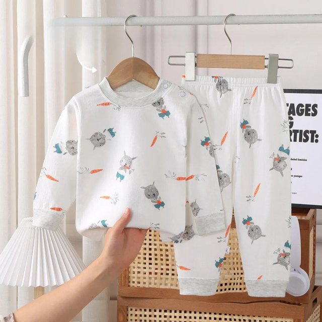 Ropa de Otoño de algodón puro para niños y niñas, traje largo de calzoncillos, pijamas para bebés, ropa para el hogar