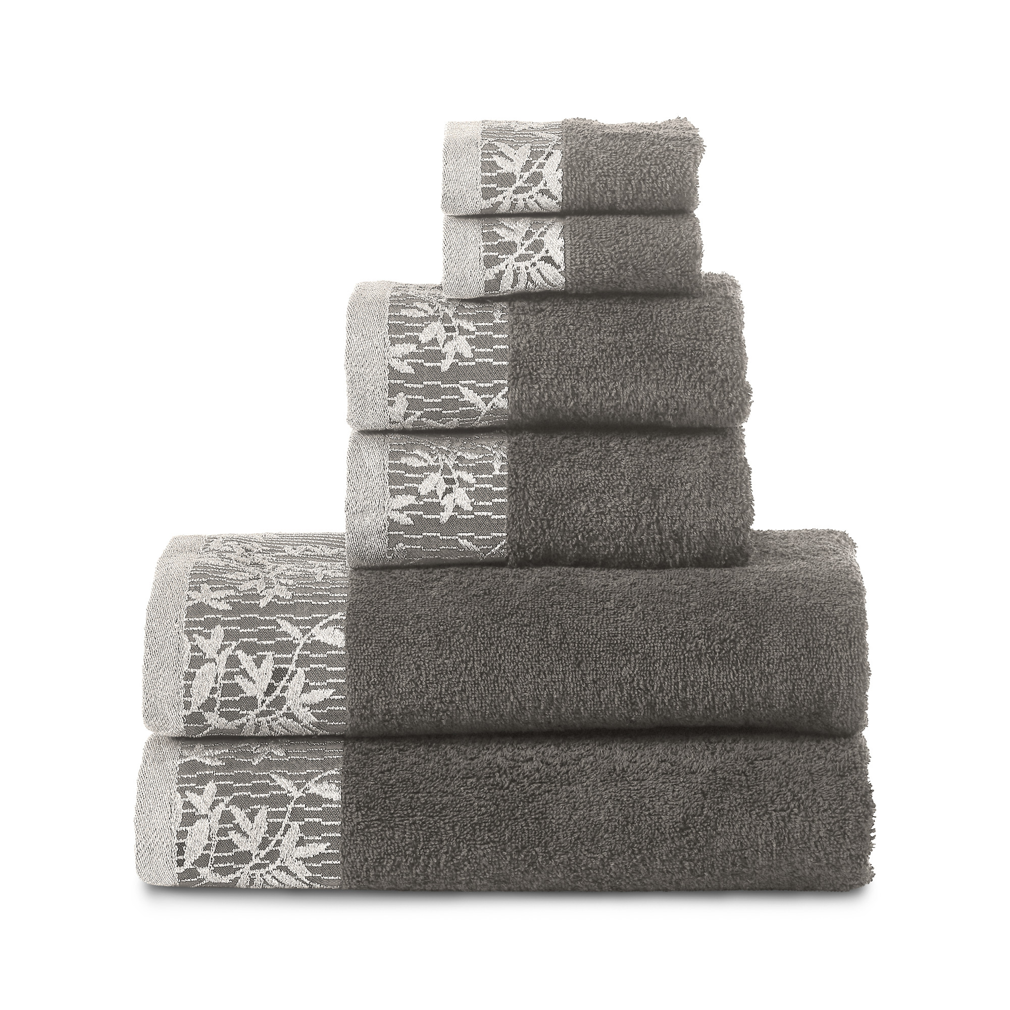 Superior Bergenia Floral Cotton 6Piece Towel Set, Grey