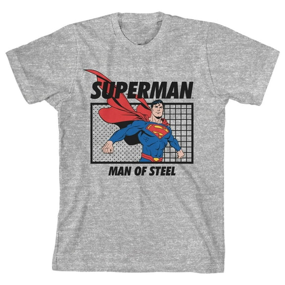 Superman Man of Steel Youth Boy's Heather Gray T-Shirt-Medium