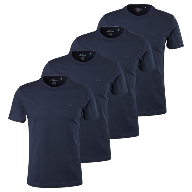 s.Oliver Camiseta para hombre, pack de 4 - Básica, cuello redondo, algodón, lisa Azul oscuro L (Large)