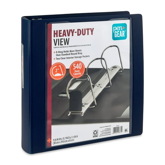 Pen+Gear Heavy Duty View 2" D-Ring Binder, Blue
