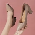 thumbnail image 5 of XIMIN Women's Closed Pointed Toe Work Dress Pumps Low Chunky Patent Leather Office Heels Suede Wedding Party Slip On Daily Comfy Pump Shoes (9, Khaki), 5 of 7