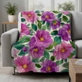 thumbnail image 2 of Purple Flowers Blanket Soft Cozy Warm Throw Blanket for Couch, Plush Fuzzy Flannel Fleece Blankets for Sofa, Spring Watercolor Floral Leaves Botanical Beige Bed Blankets Gifts for Men, 40"x60", 2 of 9