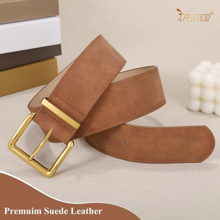 Wide Stretchy Suede Belt with Vintage Chunky Square Buckle Wide Suede Belt Women Genuine Leather Ladies Waist Belt for  main image 3