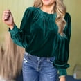 thumbnail image 2 of XIAfhje Long Sleeve Tops Women Round Neck Pleated Blouses Casual Tunic Shirts Tees Vintage Velvet Shirts Solid Color Elegant Velour Pullover Dressy Party Work Office Jumpers Tunic Tops, 2 of 8