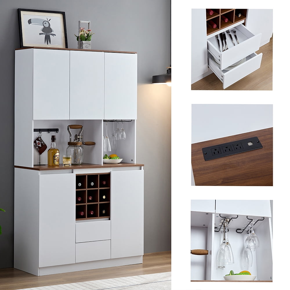 Finihen Coffee Bar Wine Cabinet, Kitchen Buffet Cabinet with Storage, Liquor Cabinet for Home, Dining Room, White Finihen Coffee Bar Wine Cabinet, Kitchen Buffet Cabinet with Storage, Liquor Cabinet for Home, Dining Room, White