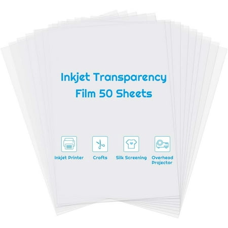 Inkjet Transparency Paper Sheets, 50 Pack Printable Transparent Film Quick Dry Clear 8.5 x 11 ...