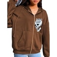 thumbnail image 2 of Franhais Women Zip-up Hooded Sweatshirt, Skeleton/Skull Print Loose Fit Long Sleeve Pullover with Pockets, 2 of 5