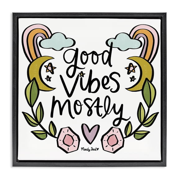 Stupell Industries Eclectic Good Vibes Mostly Black Floating Frame Canvas Art, 18 x 18, by Mandy Ford Art Illustration