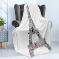 thumbnail image 4 of Paris Soft Flannel Fleece Throw Blanket, Illustration of Tour Eiffel Words Historical Cultural French Building Monochrome, Cozy Plush for Indoor and Outdoor Use, 50" x 70", Black White, by Ambesonne, 4 of 5