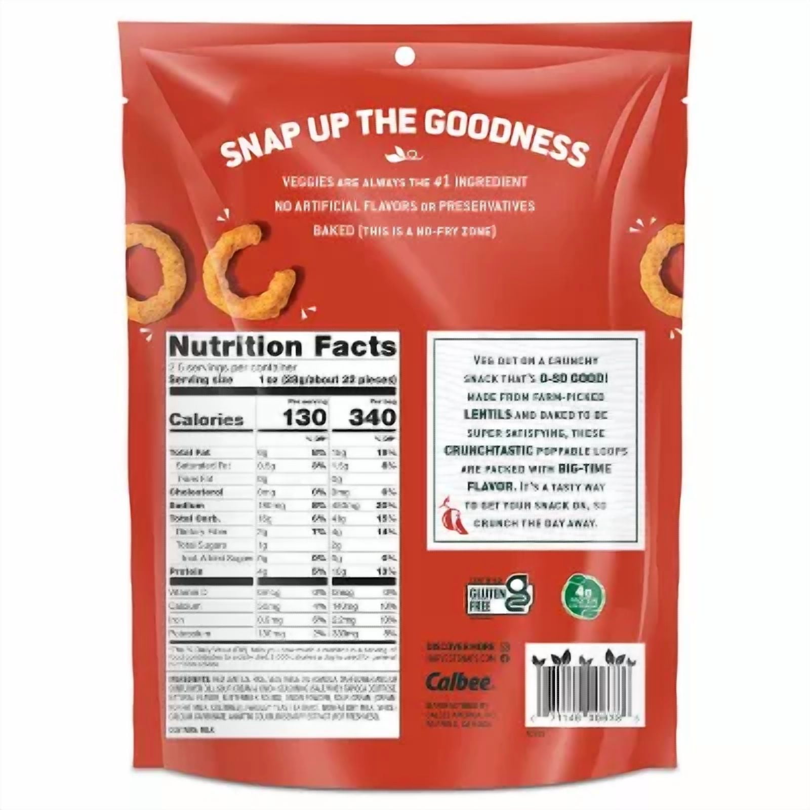 Harvest Snaps Crunchy Loops Sour Cream & Onion Baked Red Lentil Snacks 2.5oz (Pack of 4)