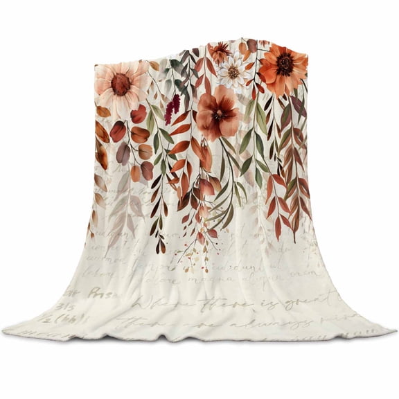 Fall Thanksgiving Flannel Blanket for Bed,Travel and Camping, Flower Fall Leaf Super Soft Cozy Blanket for All Seasons 50"x60"
