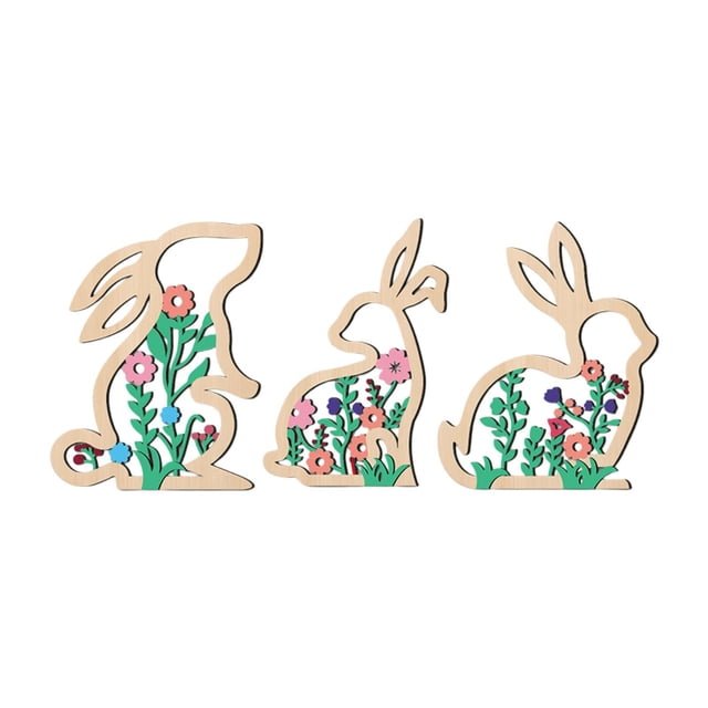 3 piezas Decoración de conejitos de Pascua suministros para fiestas de la placa artesanía de adornos de conejo para el estante de la de