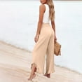 thumbnail image 5 of Domzle Womens Linen Pants Summer 2026 Wide Leg Pants Smocked Waist Ruffle Palazzo Pant Boho Flowy Casual Beach Pant with Pockets Light Brown 3XL Sweatpants, 5 of 7