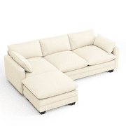 Cloud Like Modular Sectional Sofa with Movable Ottoman, Deep Seating with Lumbar Support, Machine-Washable Corduroy Cover - Beige