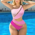 thumbnail image 2 of Sngxgn Ruffle Stripe Ruffle Swimsuit for Women V Neck Ruched Bathing Suits(Pink,L), 2 of 7