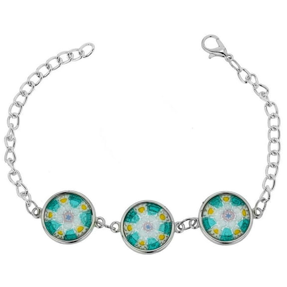GlassOfVenice Murano Glass Millefiori Silver Disks Bracelet - Aqua