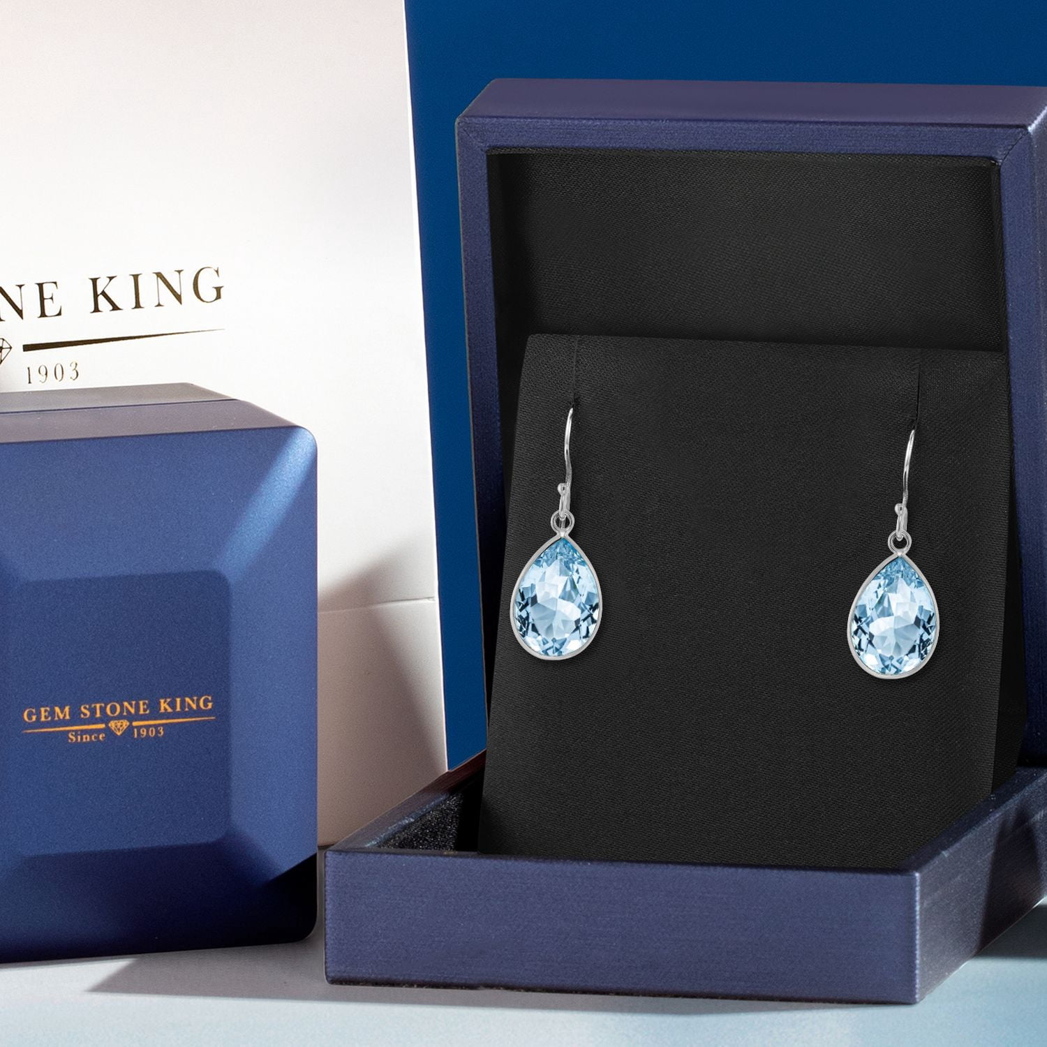 Gem Stone King 6.00 Cttw Swiss Blue Topaz Earrings in 925 Sterling Silver | Pear Shaped 12X9MM | Gemstone Birthstone | Drop Dangle Teardrop Earrings for Women